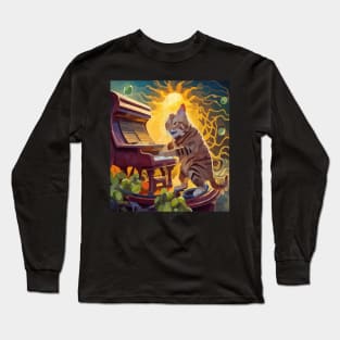 cat playing piano with grapes Long Sleeve T-Shirt